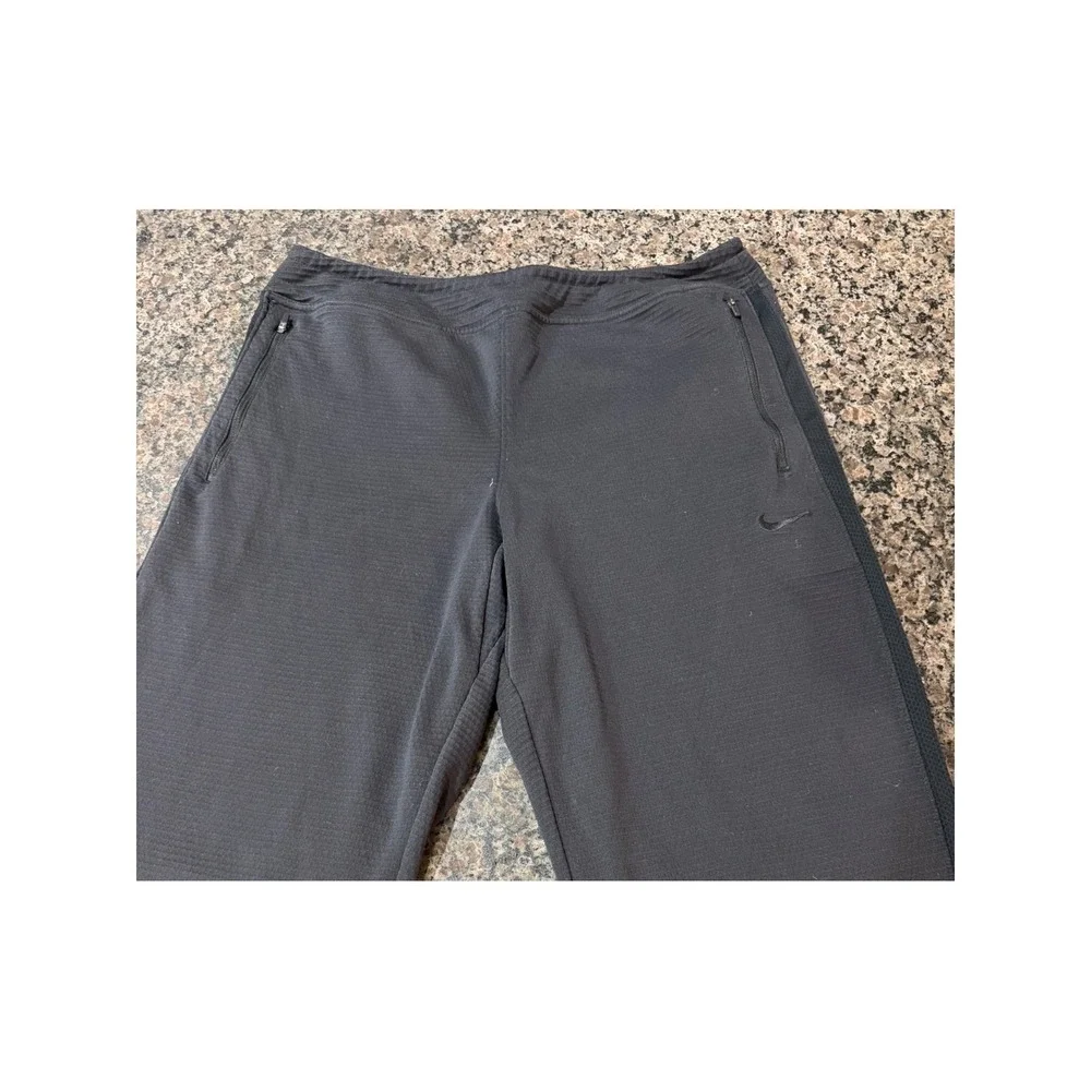 Nike Therma-FIT Mens Training Pants Gray Grid Fleece Zipper Pockets Large